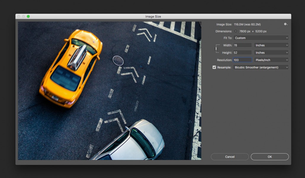 Screenshot of resizing a photo of a taxi