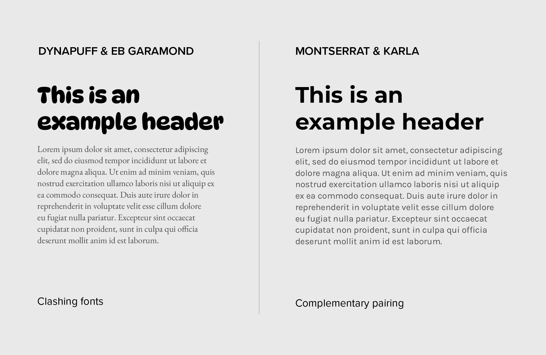 Comparison between clashing fonts and complementary fonts