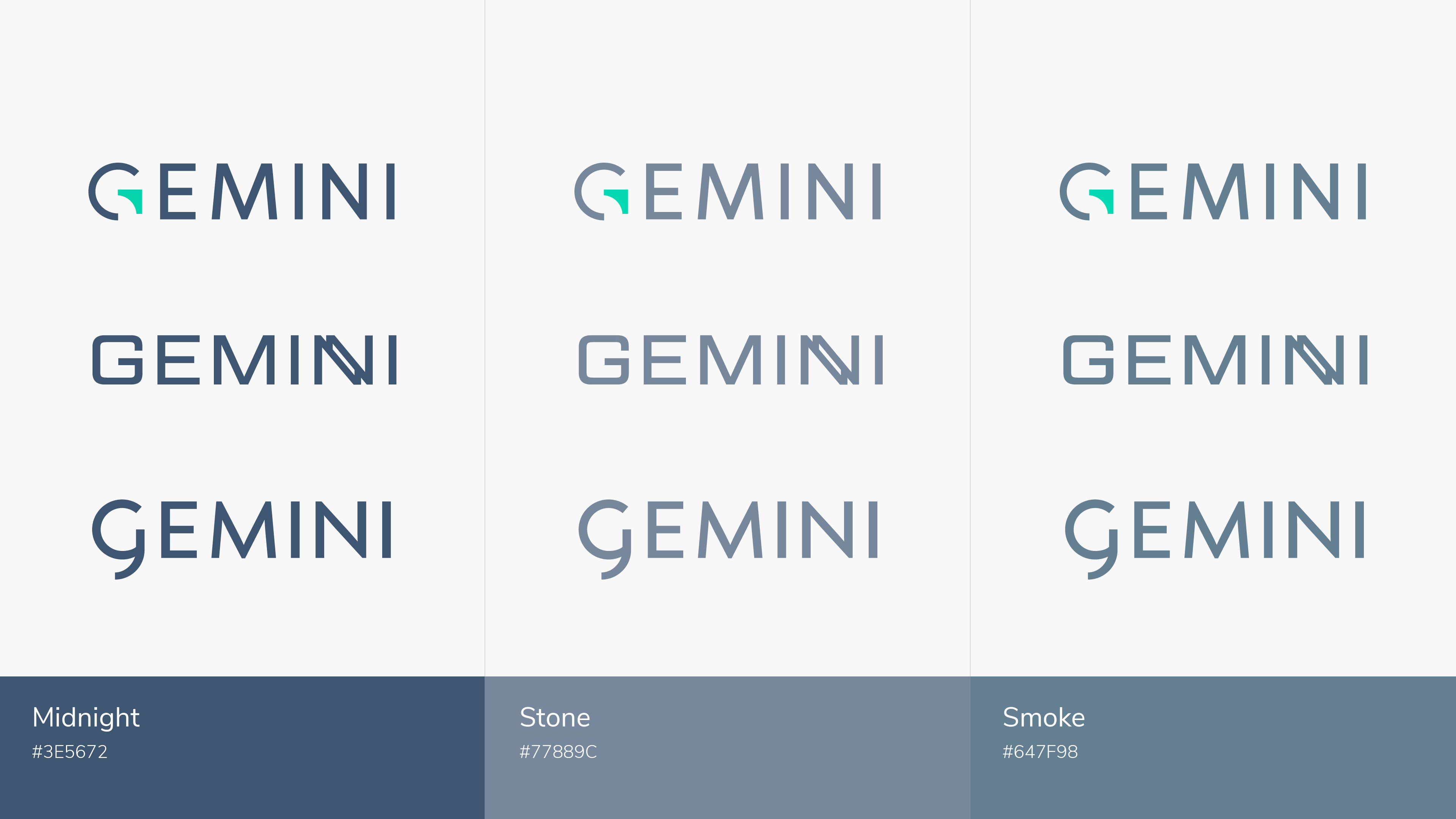 Three colour options for the Gemini logo concepts