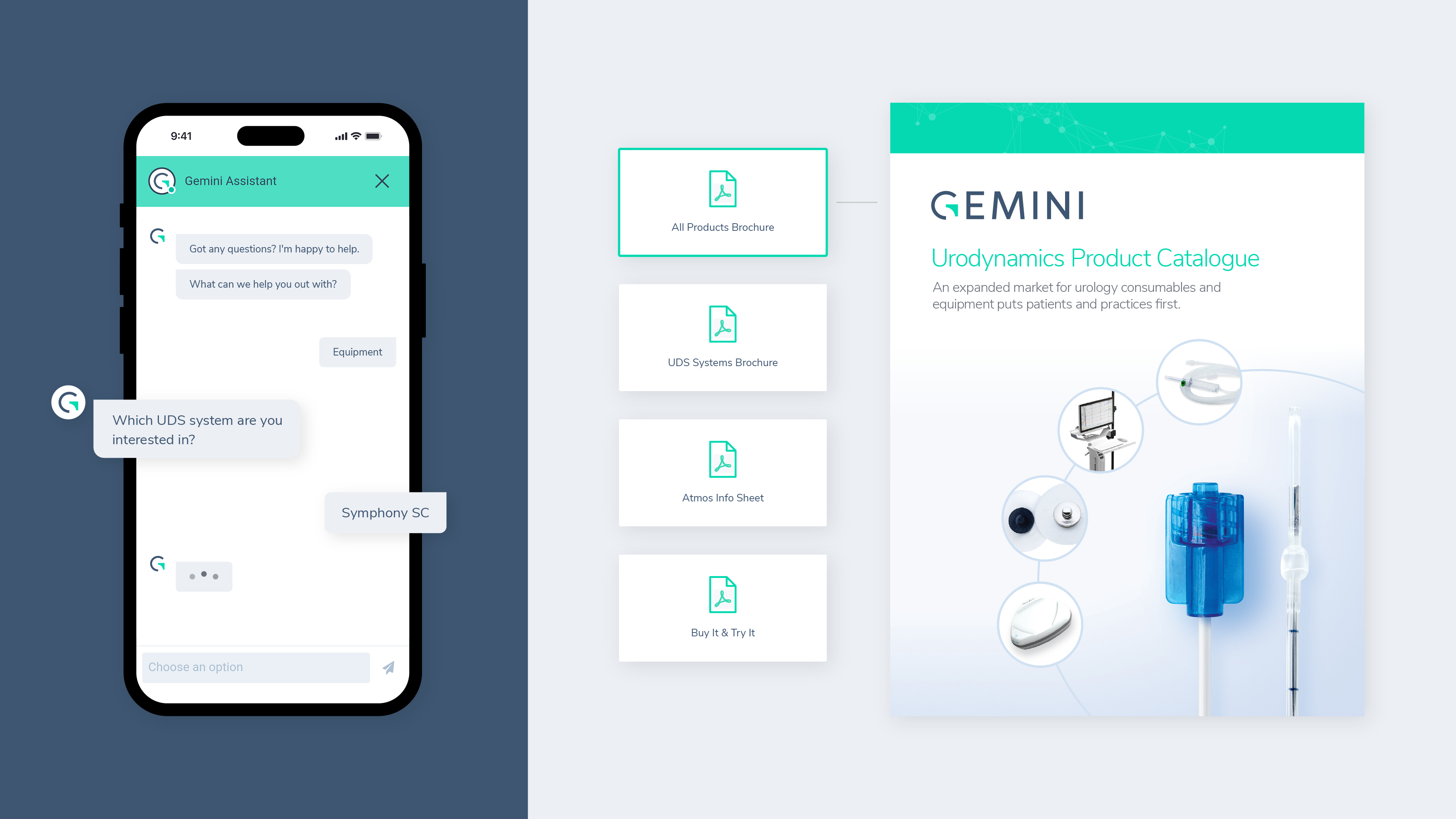 Gemini mobile chatbot and Urodynamics Product Catalog