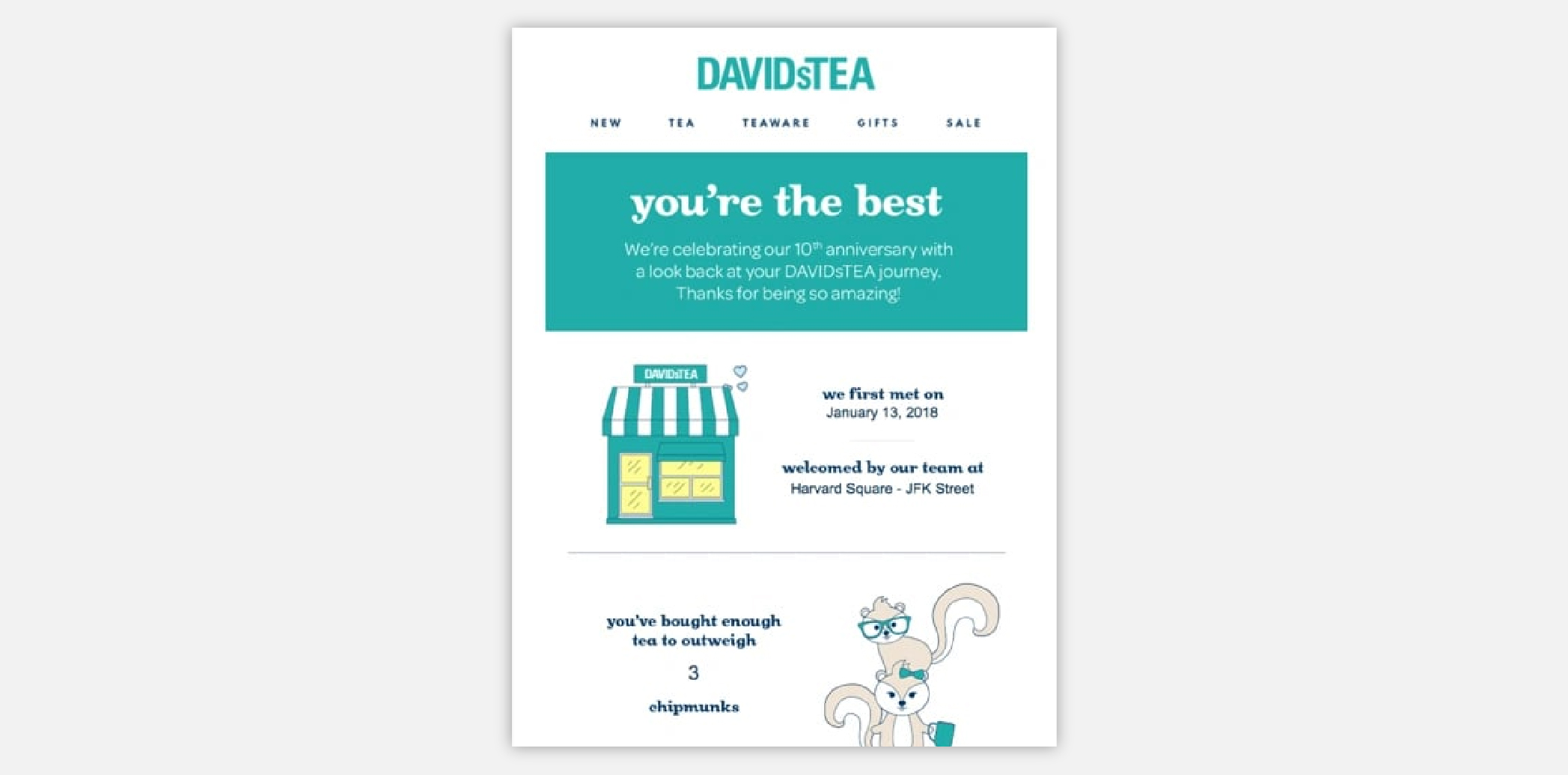 A screenshot of a marketing email from DAVIDsTEA