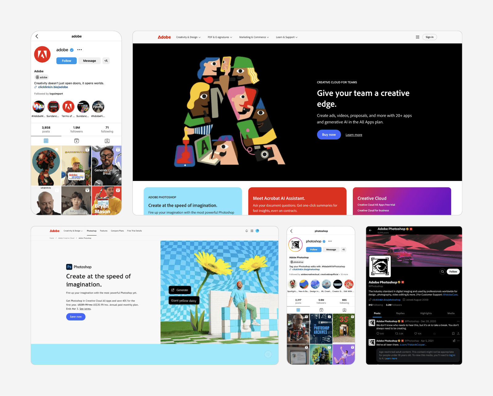 Examples of Adobe's different sub-brand marketing.