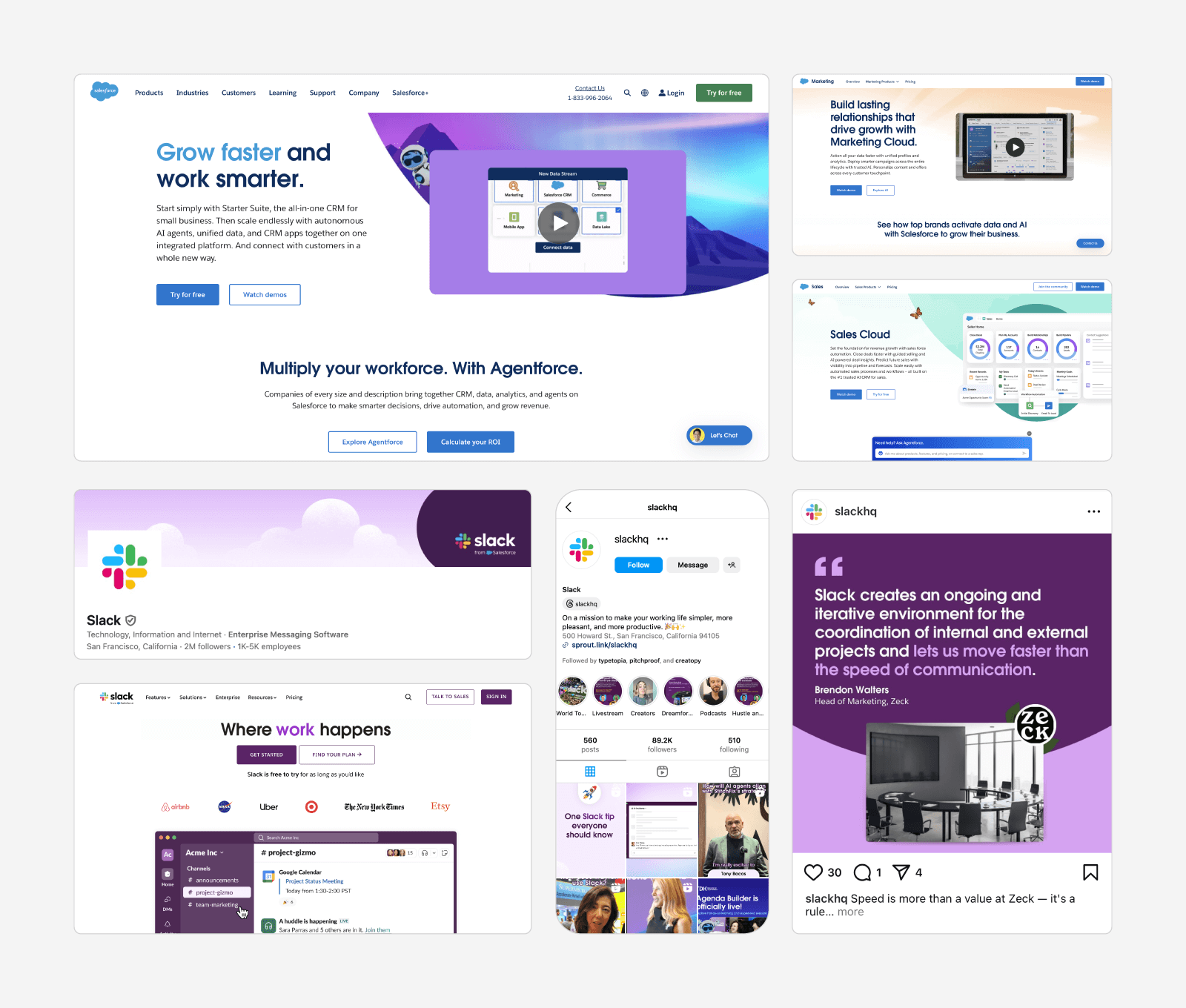 Example of Salesforce vs its sub-brand Slack's marketing.